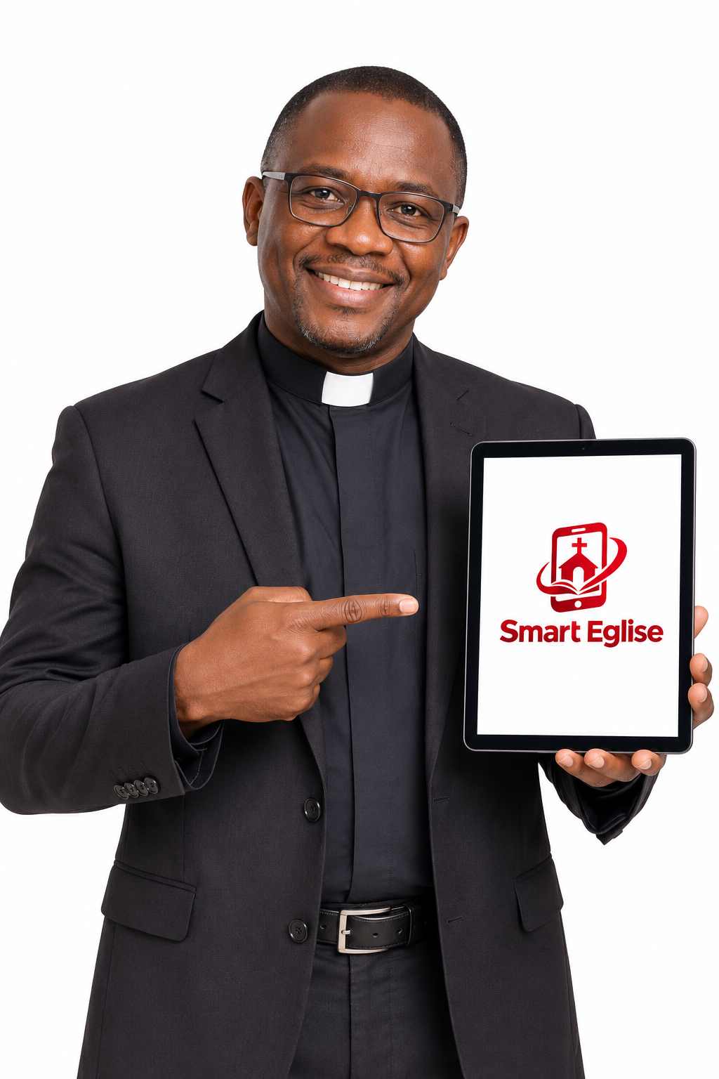 Un pasteur présente SMART EGLISE sur tablette